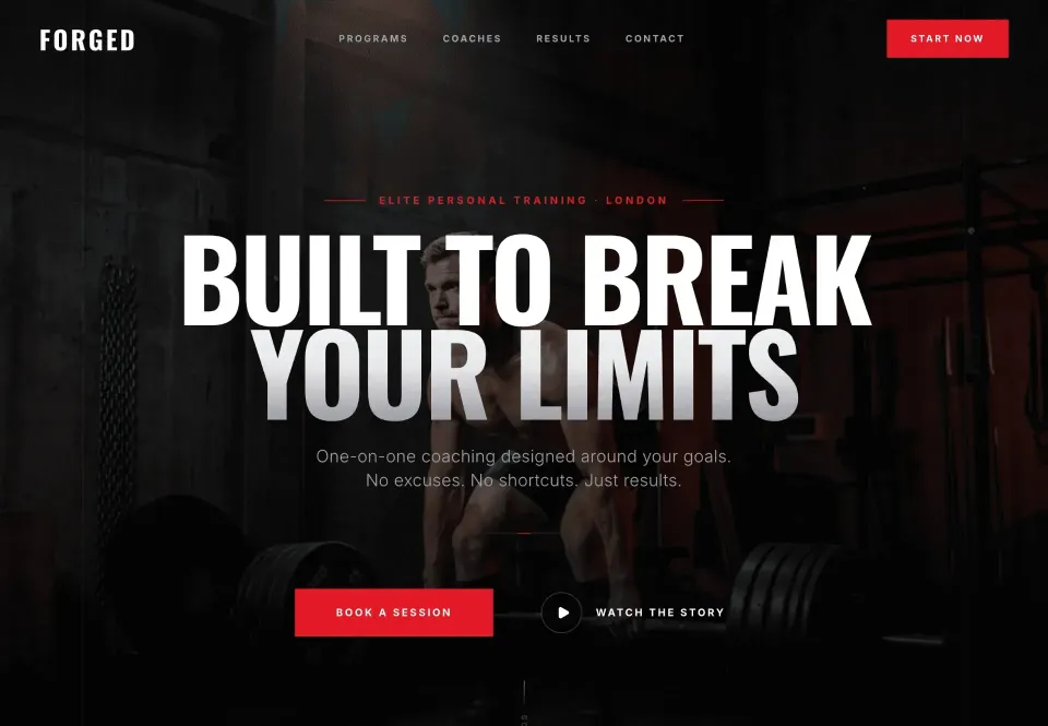 A high-converting fitness coaching landing page design highlighting personalized gym workouts and personal training programs.