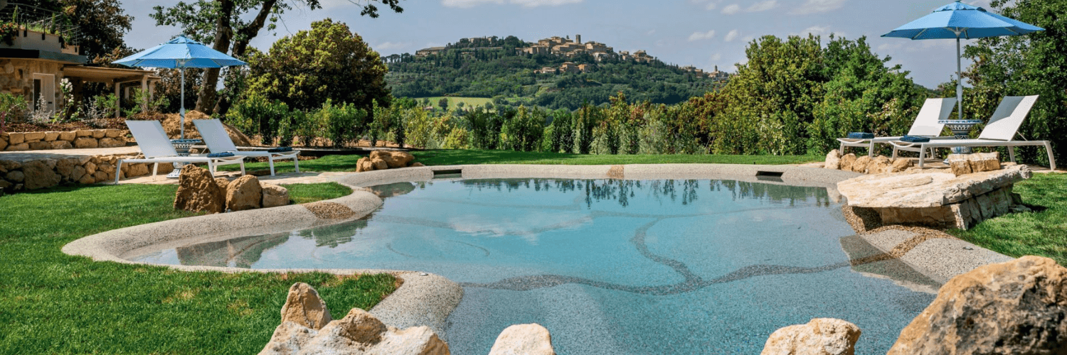 Swimming pool design with Mediterranean landscaping