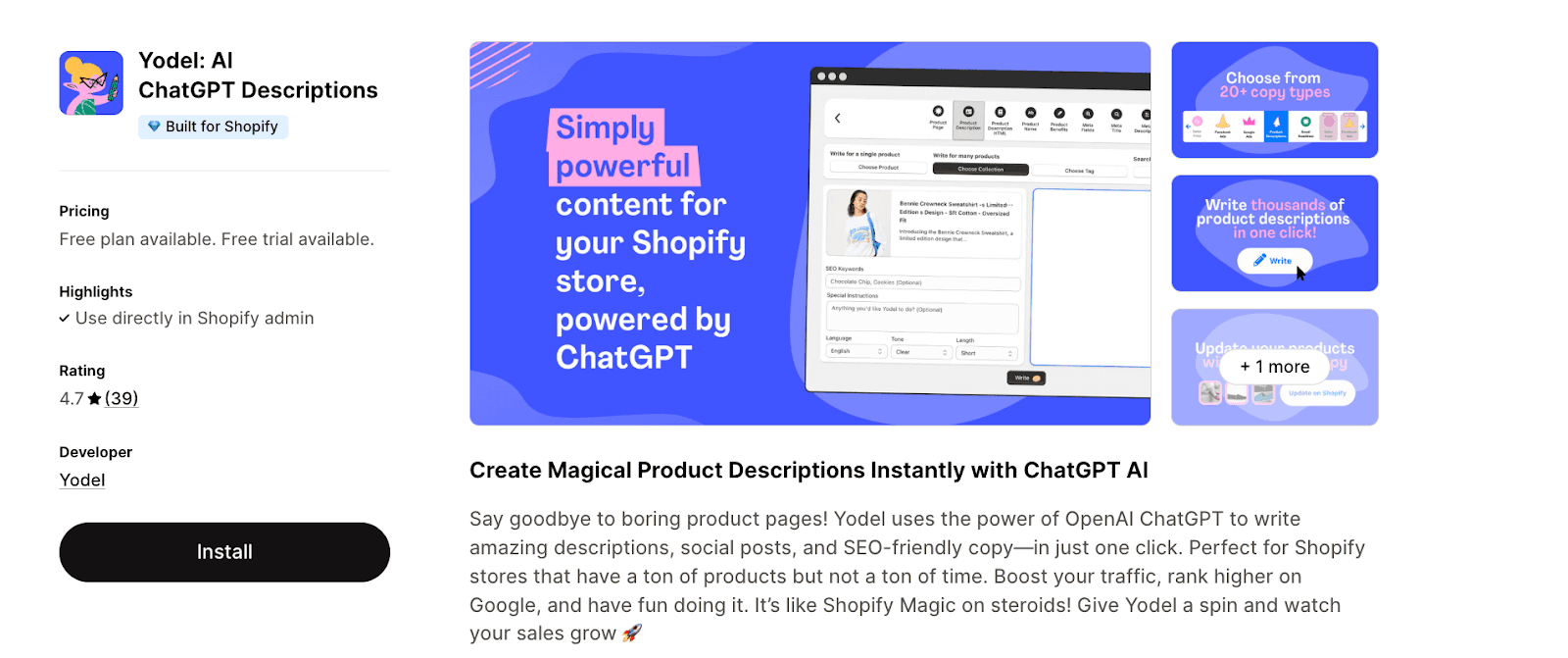 Yodel: AI ChatGPT Descriptions