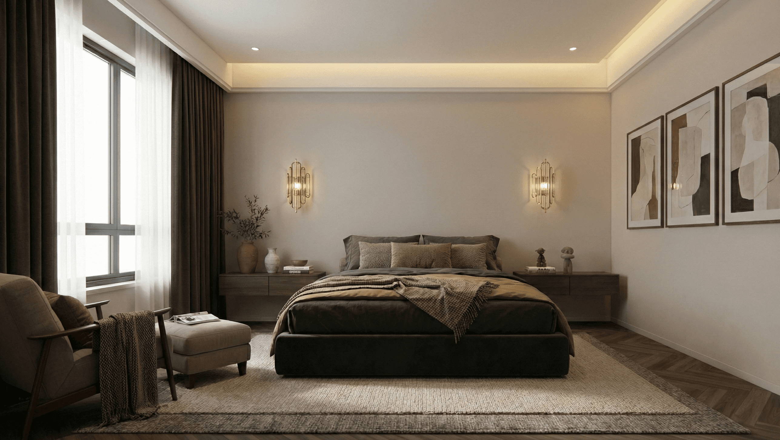 a living room filled with furniture and a mirror