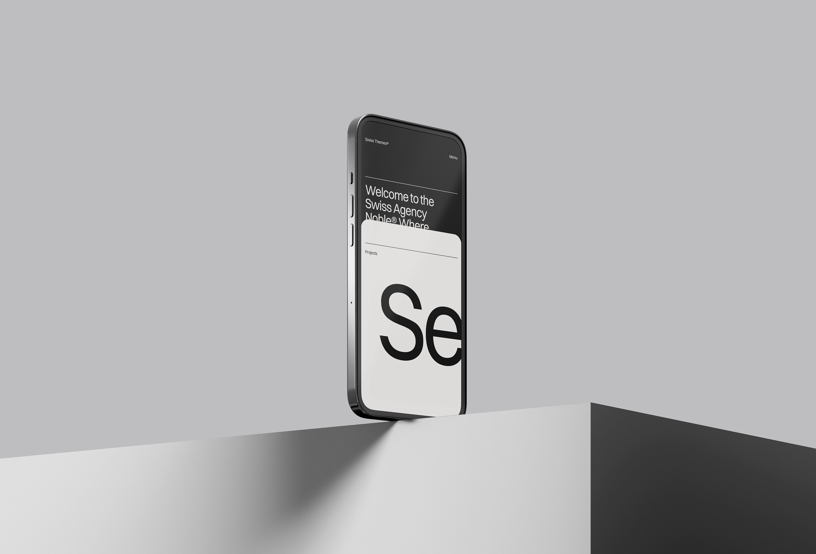 Swiss Minimal Template Mockup: Mobile View on Phone