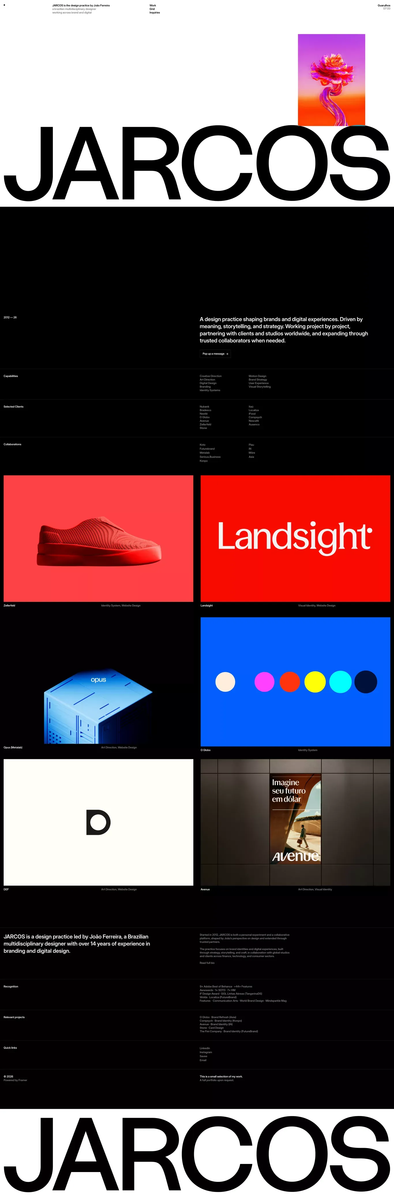 JARCOS portfolio page screenshot showcasing Advertising and Design design