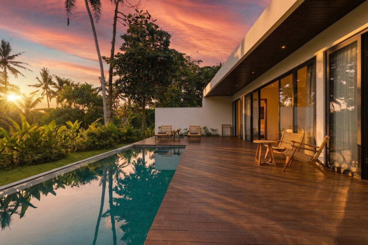 2-bedroom villa with sunset views over rice fields in Ubud