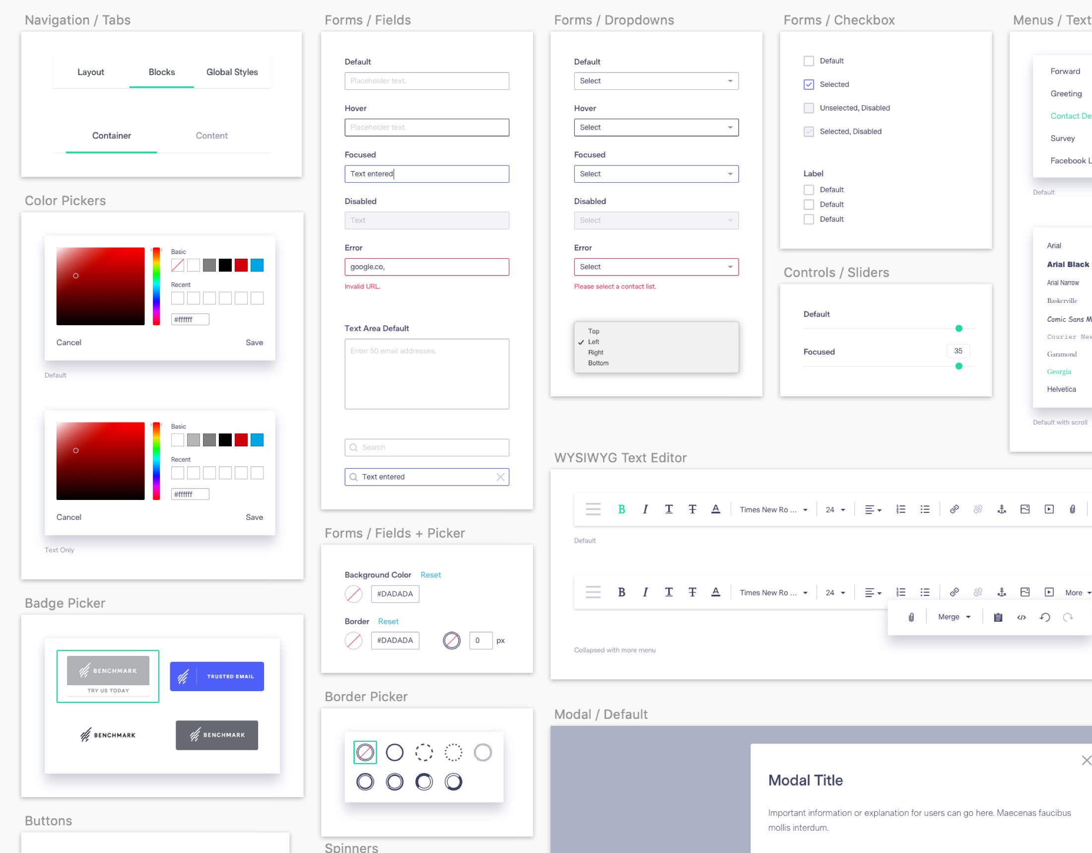Design system components used in the visual email builder
