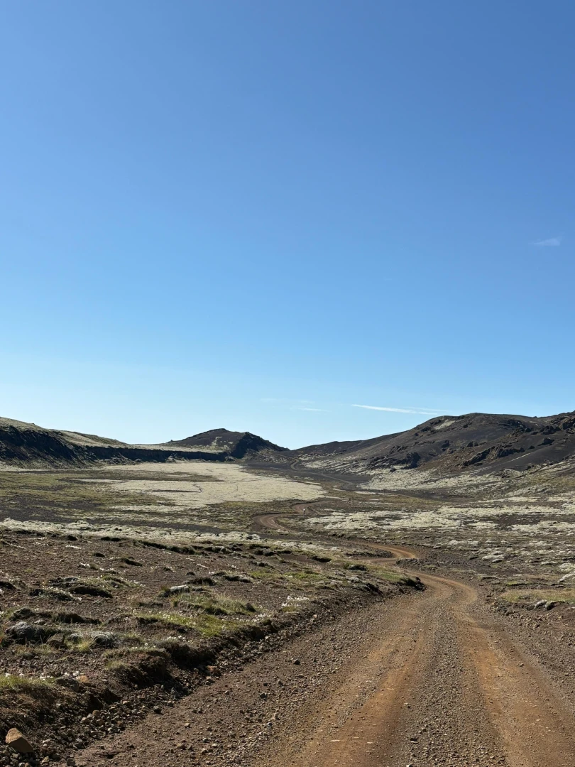 Front view of road with smooth gravel in Reykjanes peninsula