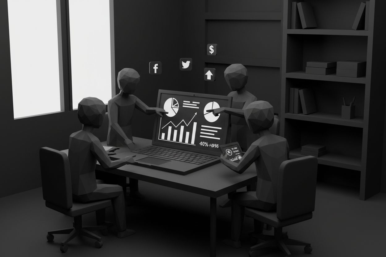 A small marketing team reviewing campaign performance on a laptop