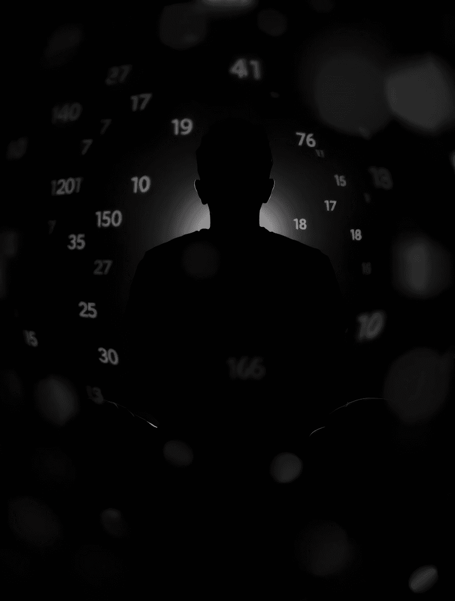 A silhouette of a person surrounded by glowing numbers