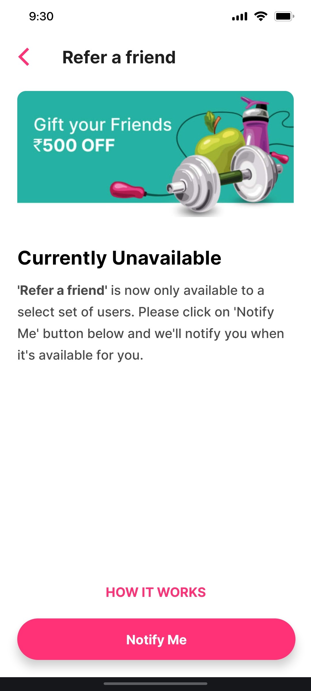 Cult.fit App Notify Me Screen