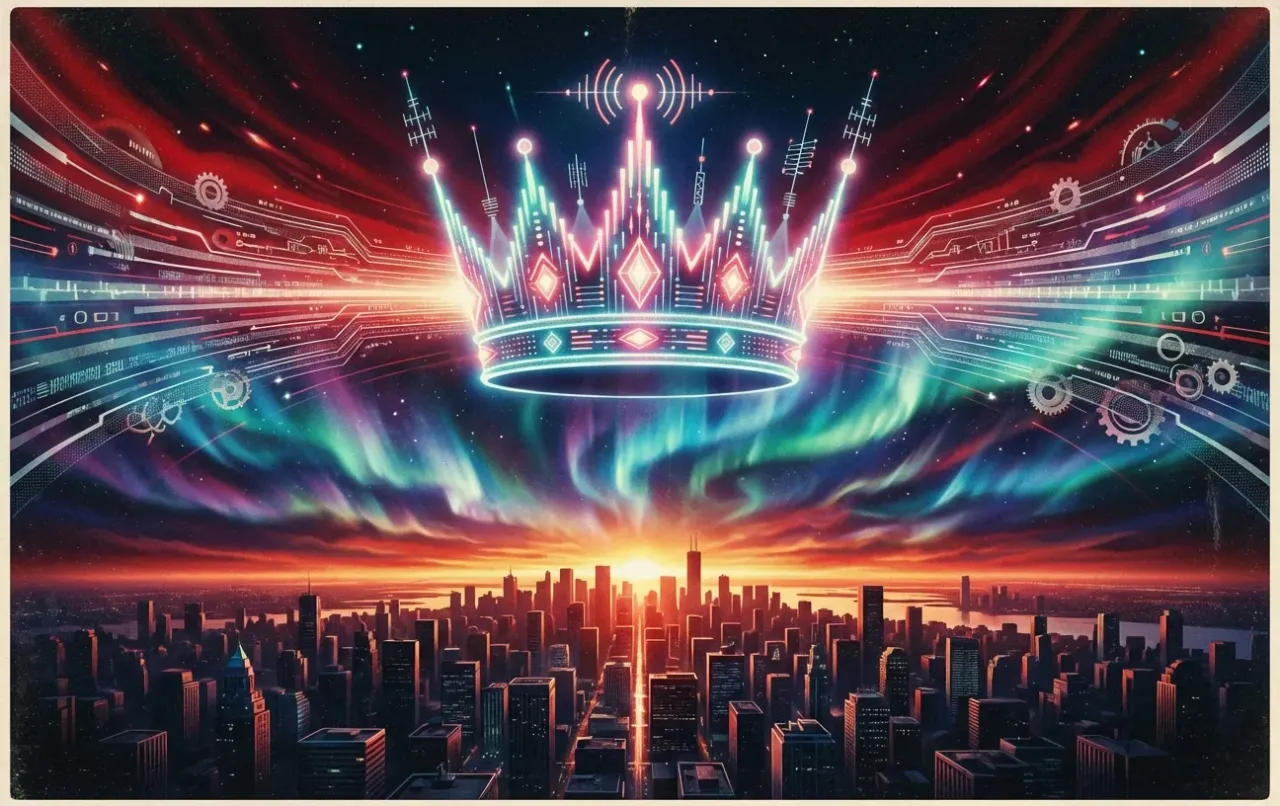 RockN' Socials digital marketing crown over a vibrant city skyline.