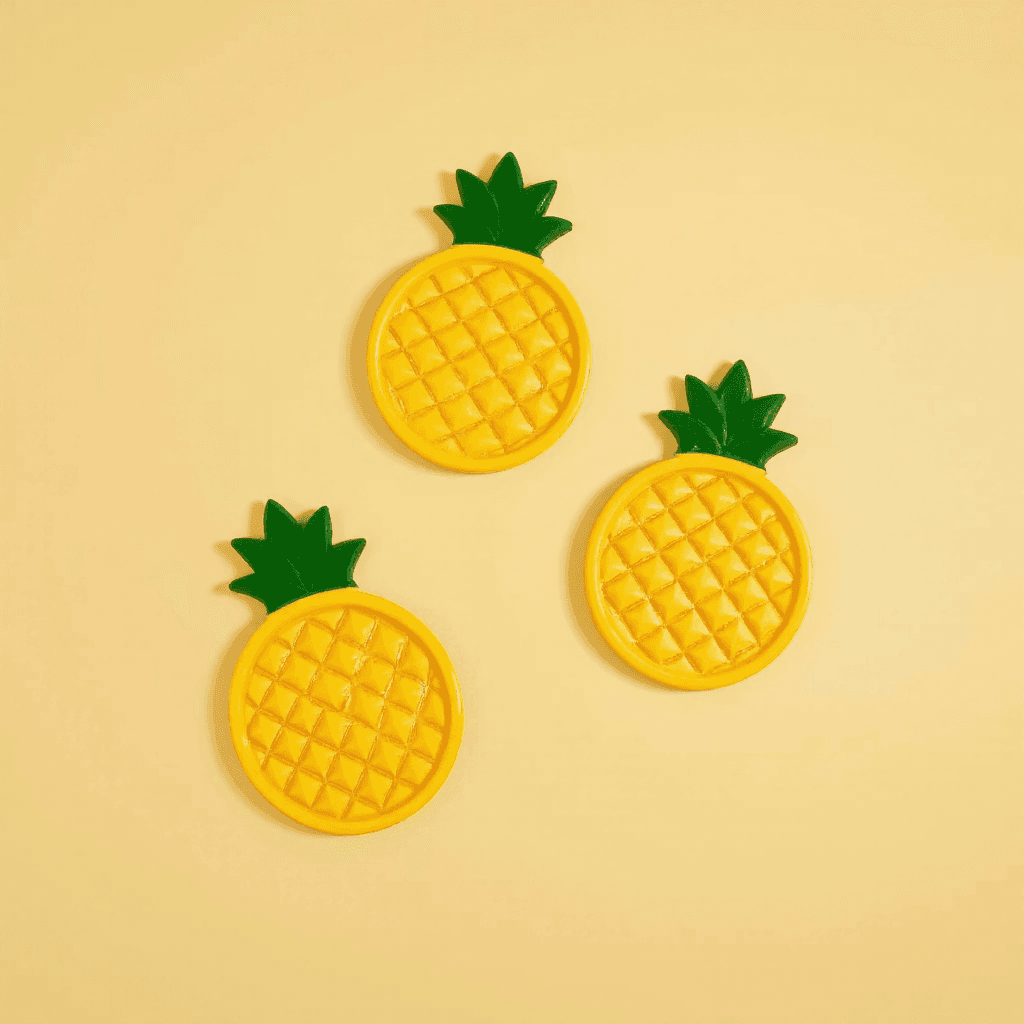 product photography of a set of pineapple-shaped coasters