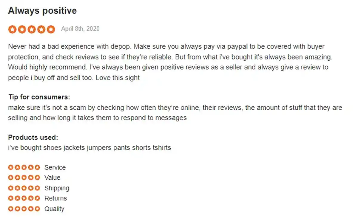 Depop Sitejabber Positive Review 2