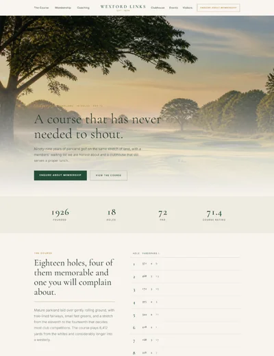 Golf club website template preview with 18-hole scorecard and membership tiers
