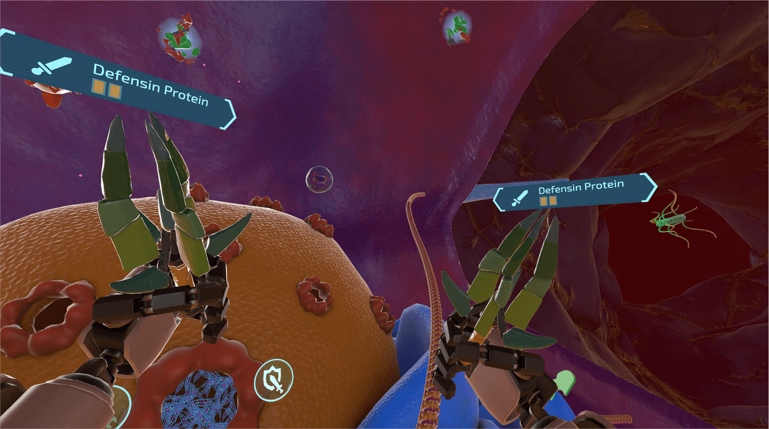 Players wield handcrafted protein "weapons" to defend their living cell from invading bacteria, turning biology into a high-stakes battle for survival.