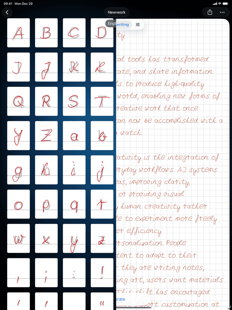 Handwritten document generated from typed text in Conwrite app on iPad