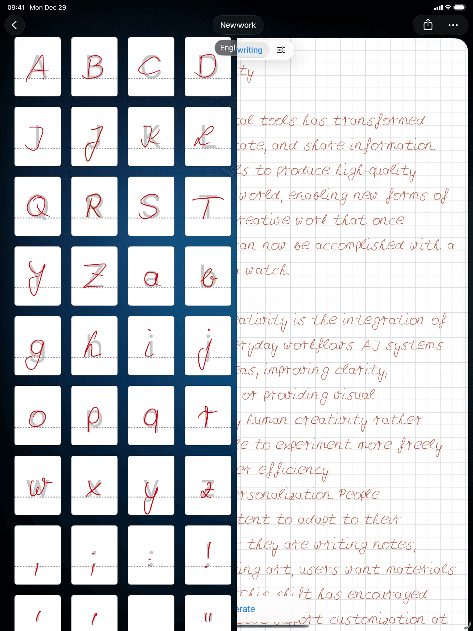 Handwritten document generated from typed text in Conwrite app on iPad