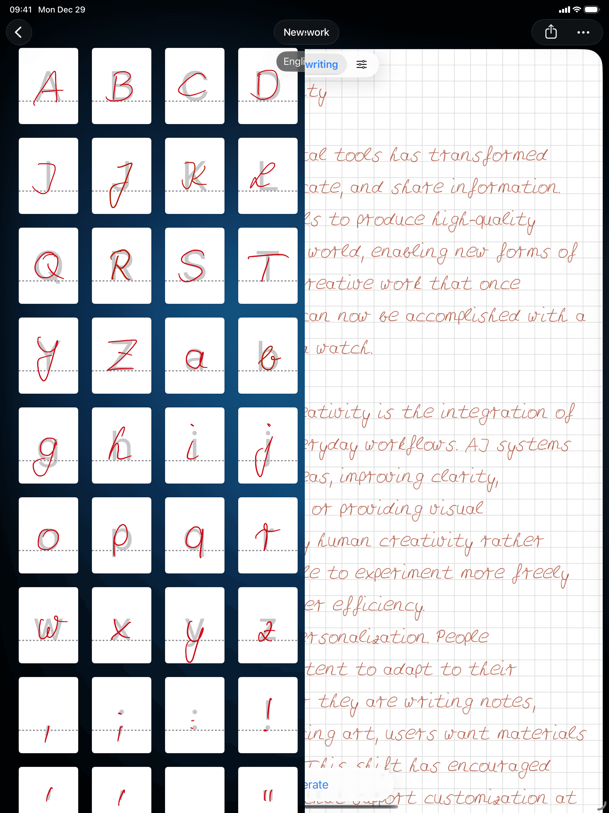 Handwritten document generated from typed text in Conwrite app on iPad