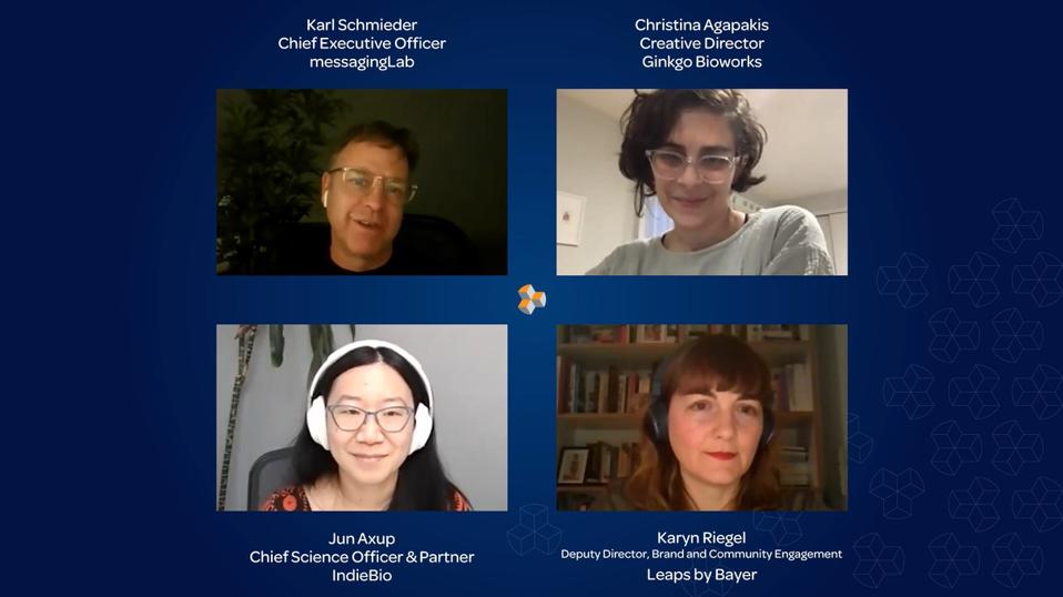 Four speakers in a grid, one white man, two white women and one Asian woman.