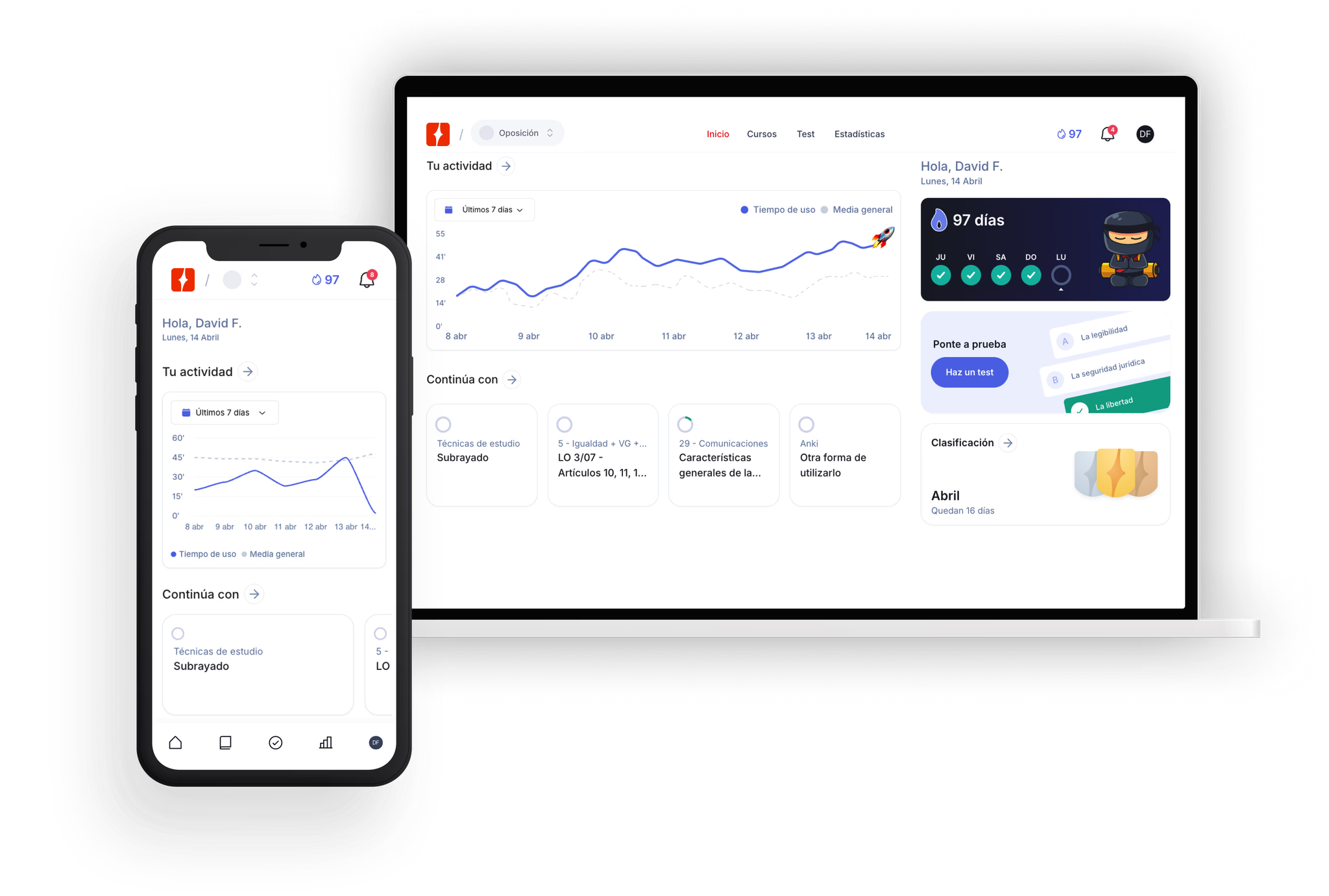 Captura de la plataforma de Formacion Ninja en ordenador y en móvil