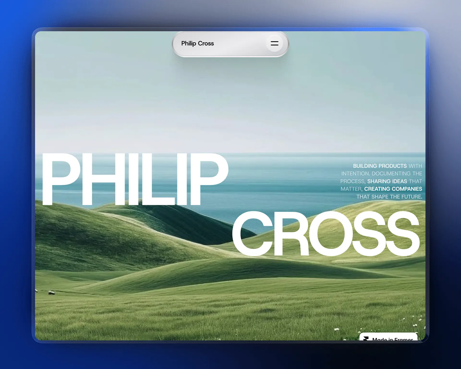 Homepage design featuring a dark blue to black gradient background.