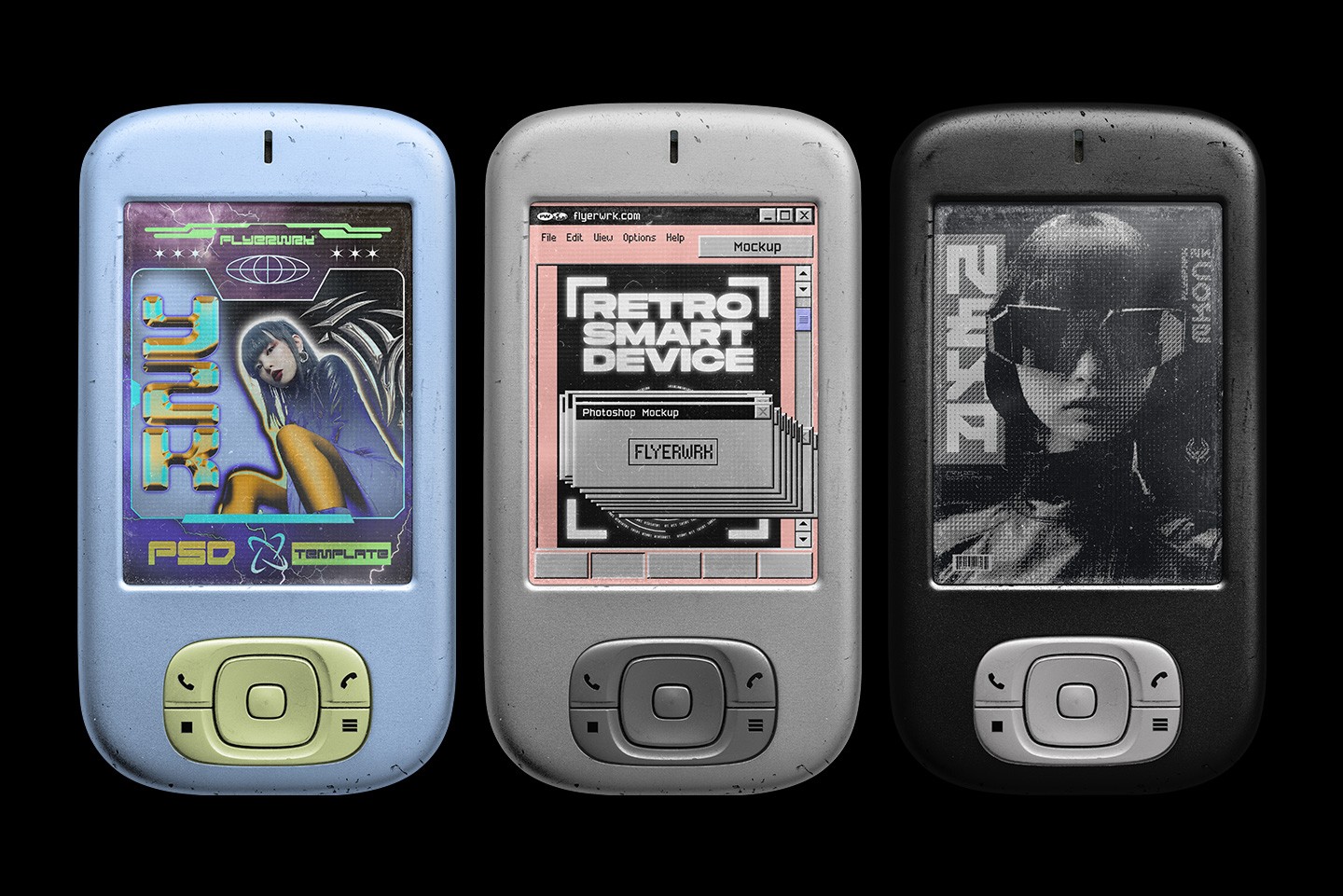 Retro mobile smart device mockup bundle Photoshop smart object editing and customization