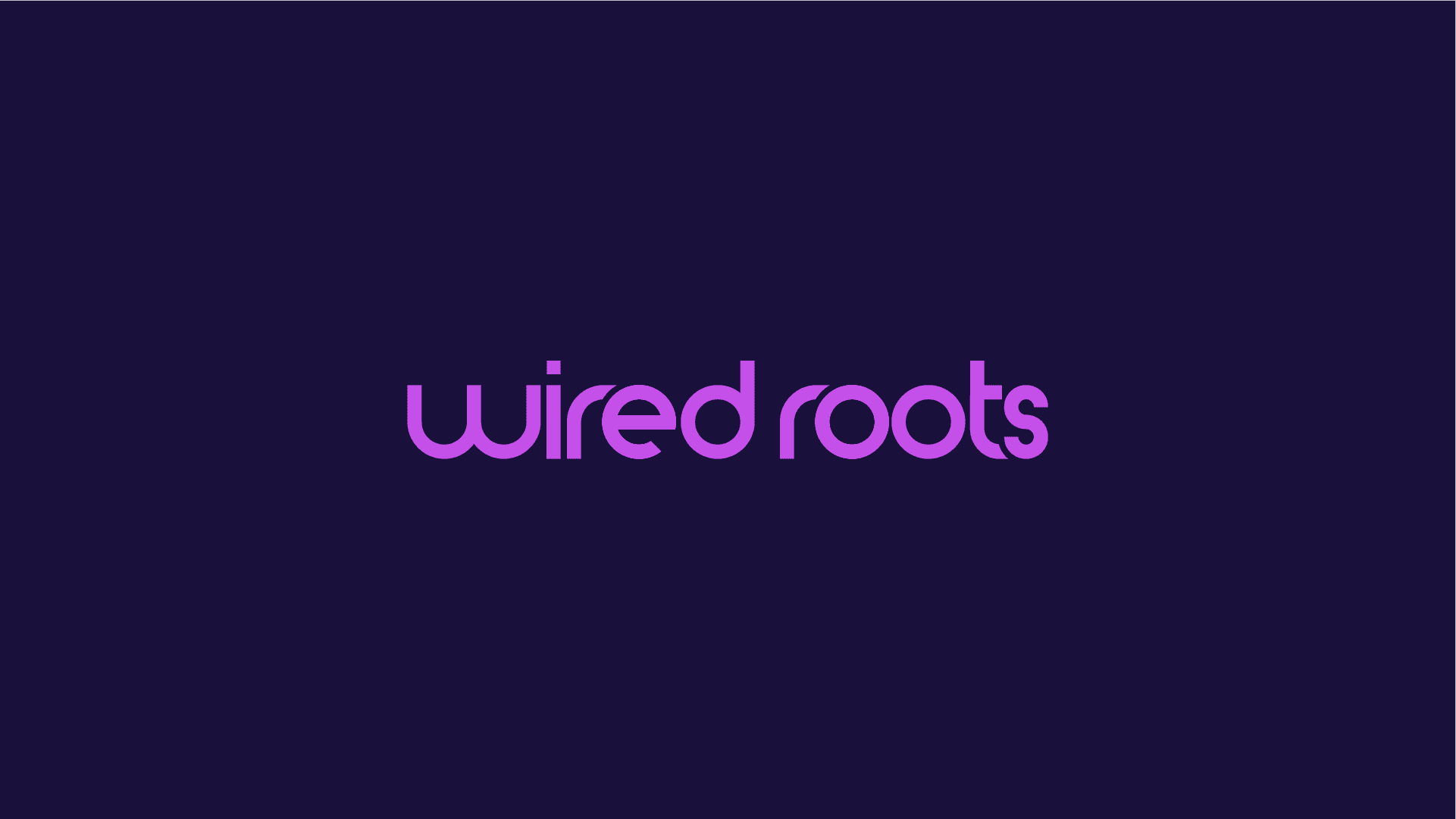 An updated logotype for 'Wired Roots' featuring the brand name in a modern, rounded sans-serif font. The text is colored in a vibrant purple hue set against a deep navy-blue background. The 'W' at the beginning of the logo has an extended tail that subtly wraps into the rest of the letters, adding a cohesive, flowing appearance to the wordmark. The overall design conveys a sense of innovation and connection, aligning with the brand’s focus on technology and organic growth.