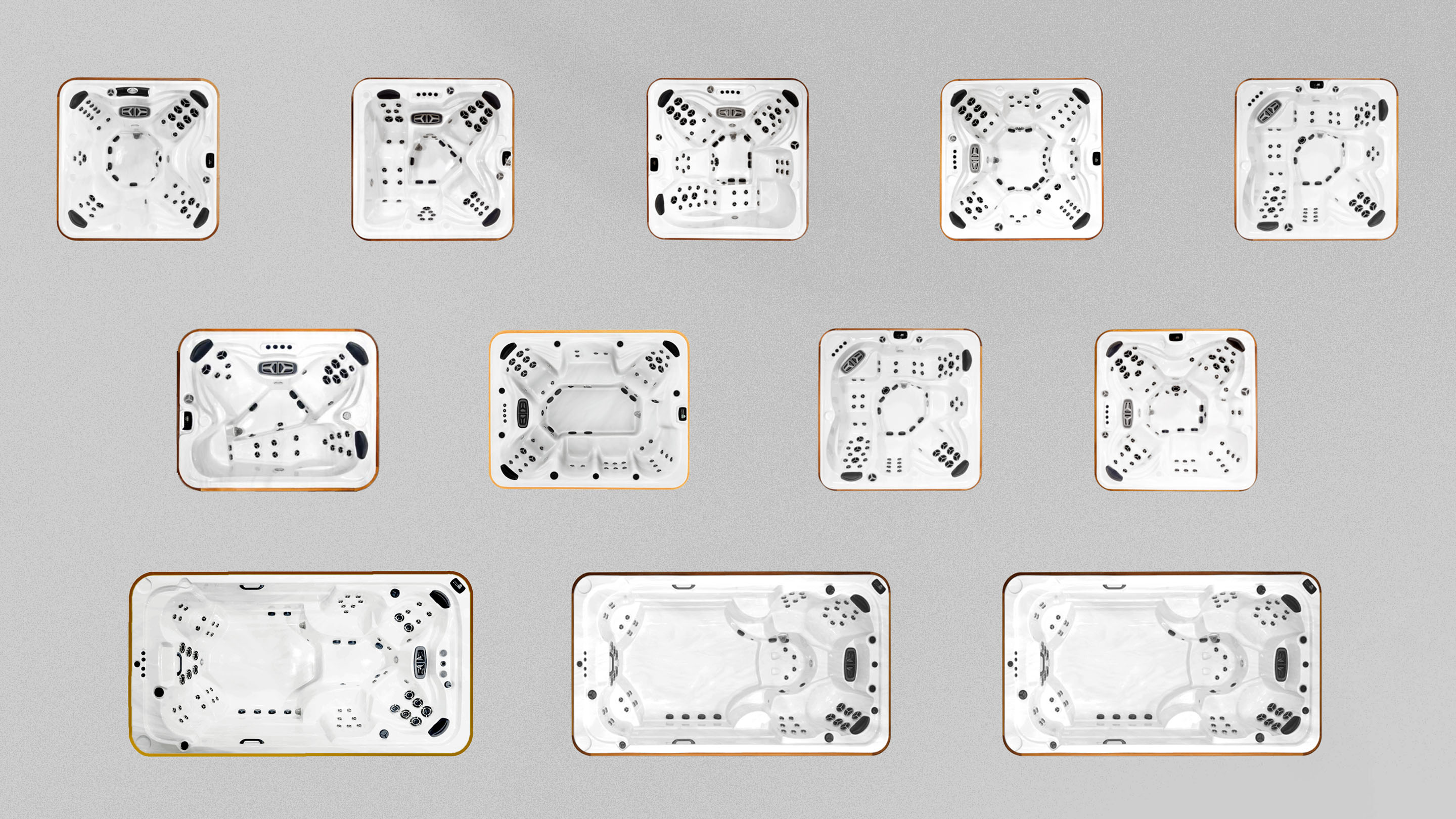 top down view showing different hot tub models