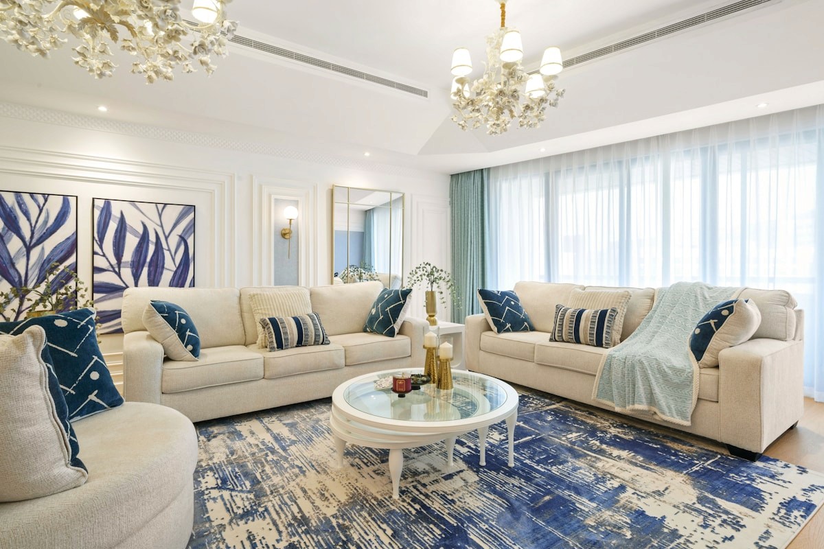 Bright high-end living room interior