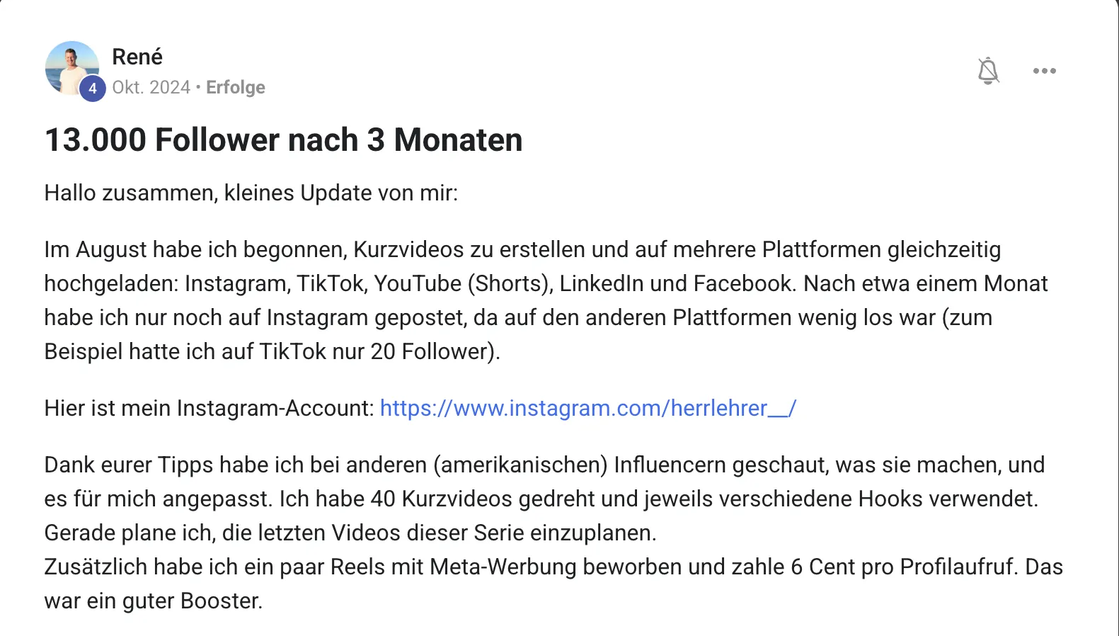 Erfolgsbericht KI Creator Akademie: Lehrer René erreicht 13.000 Instagram-Follower in drei Monaten