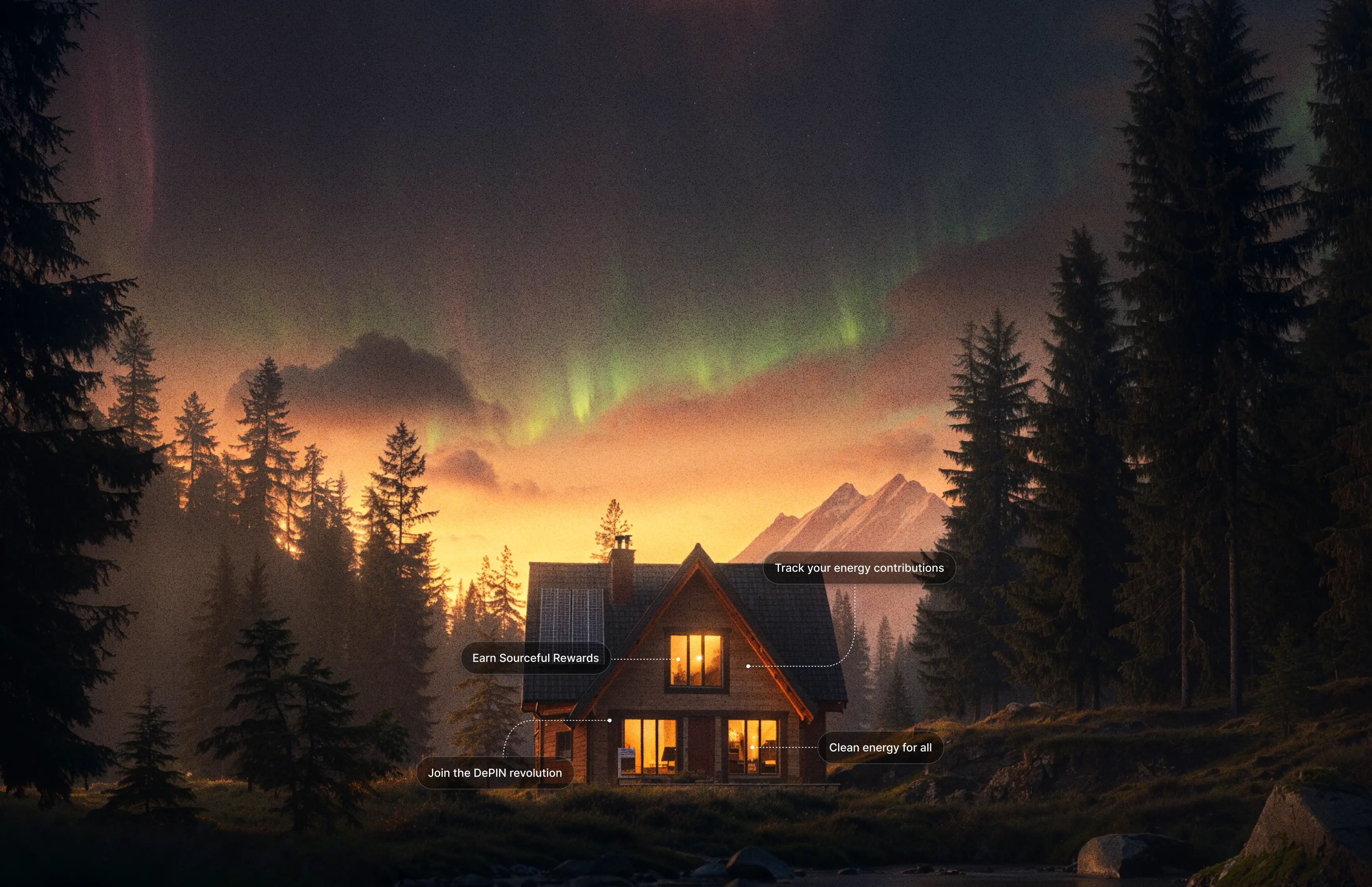 Northern lights over a solar powered home