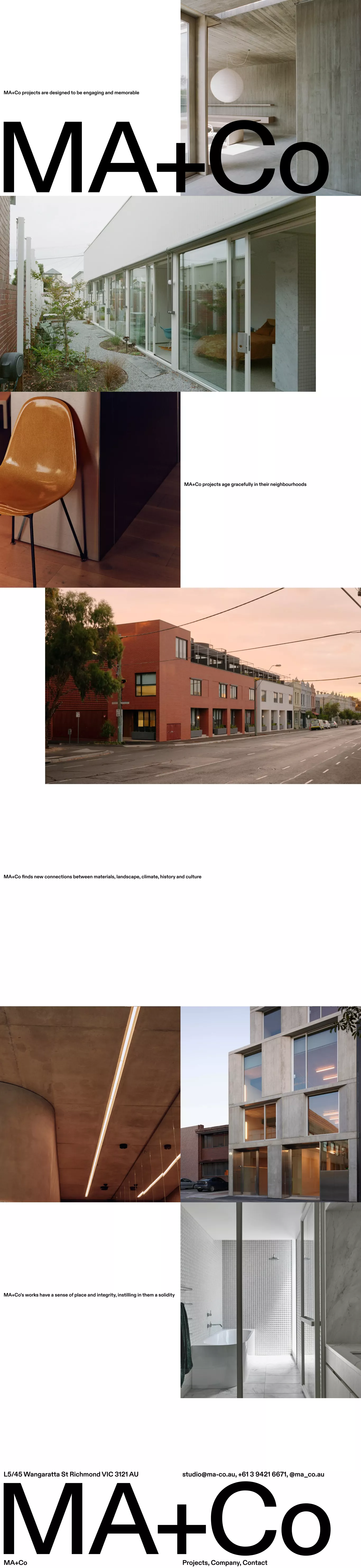 MA+Co portfolio page screenshot showcasing Design and Architecture design