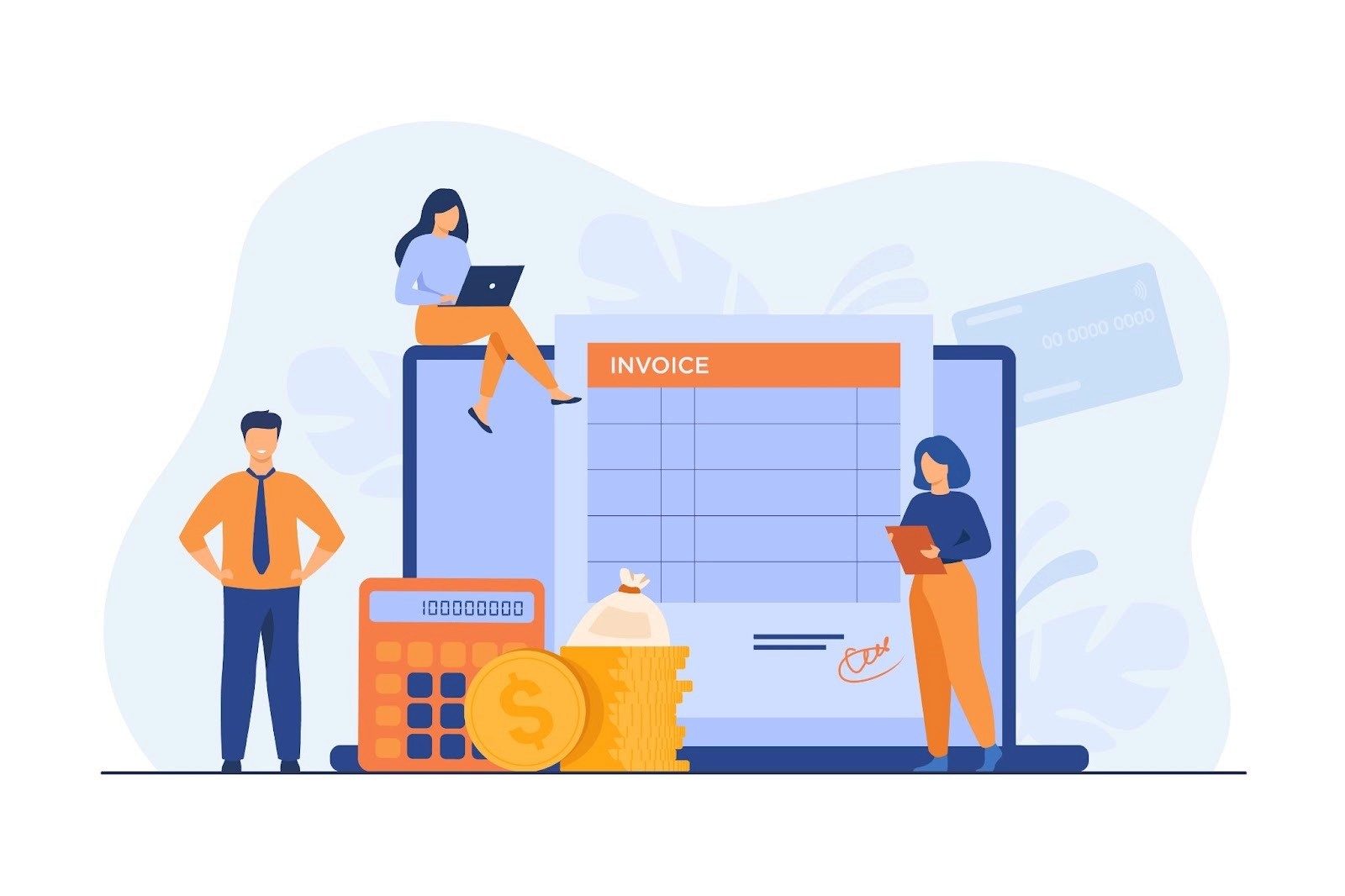 Illustration of a payroll team handling the invoices of employees in the organisation. 