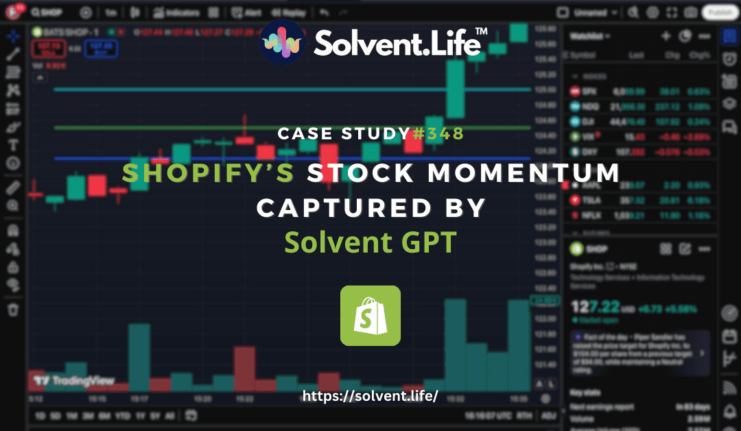 SHOP stock chart analyzed with Solvent GPT’s AI insights, highlighting trend predictions and profitable trade execution.