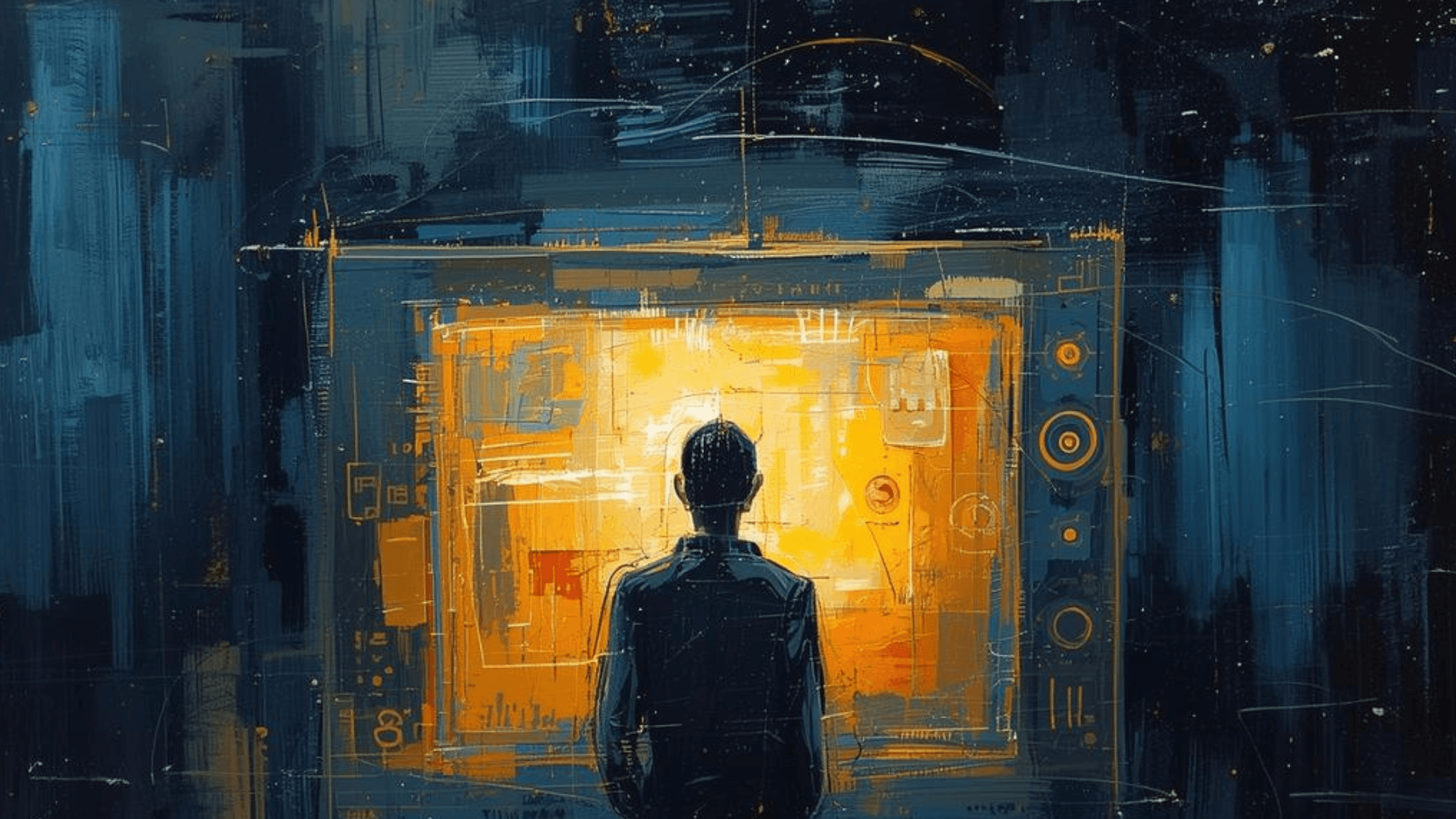 Executive facing a glowing AI interface – representing the shift to an agentic OS