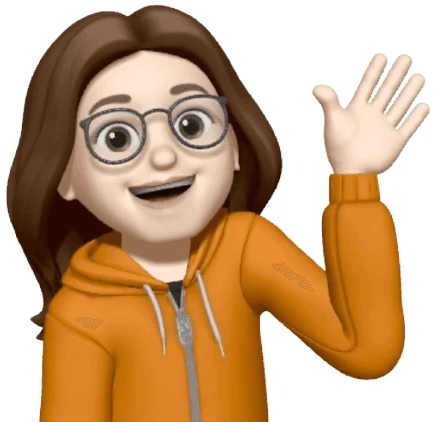 memoji de cabelos castanhos e óculos de grau acenando oi