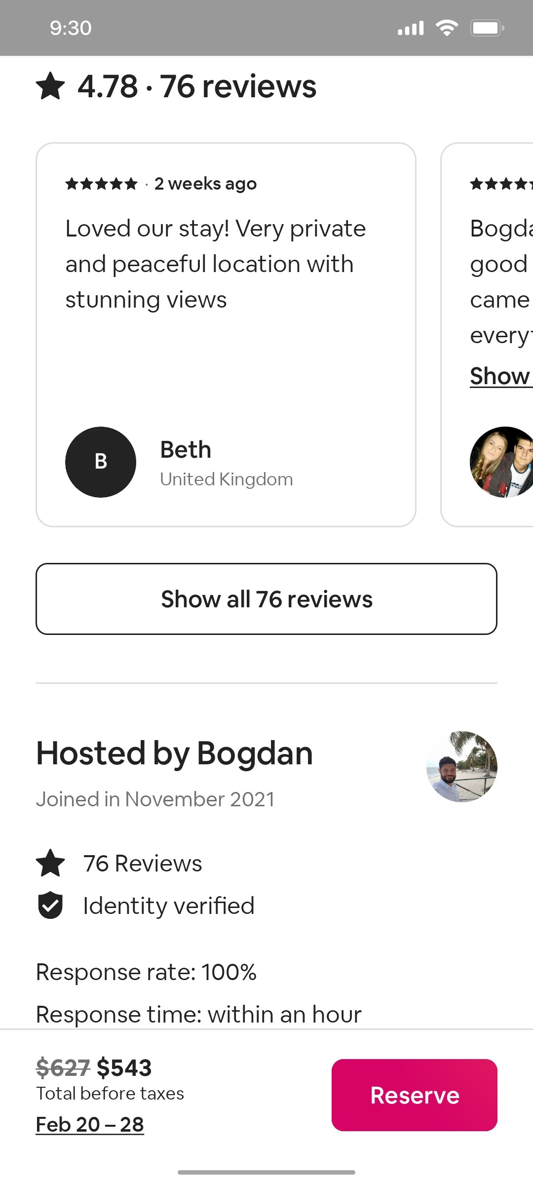 Airbnb Stay rating details screens