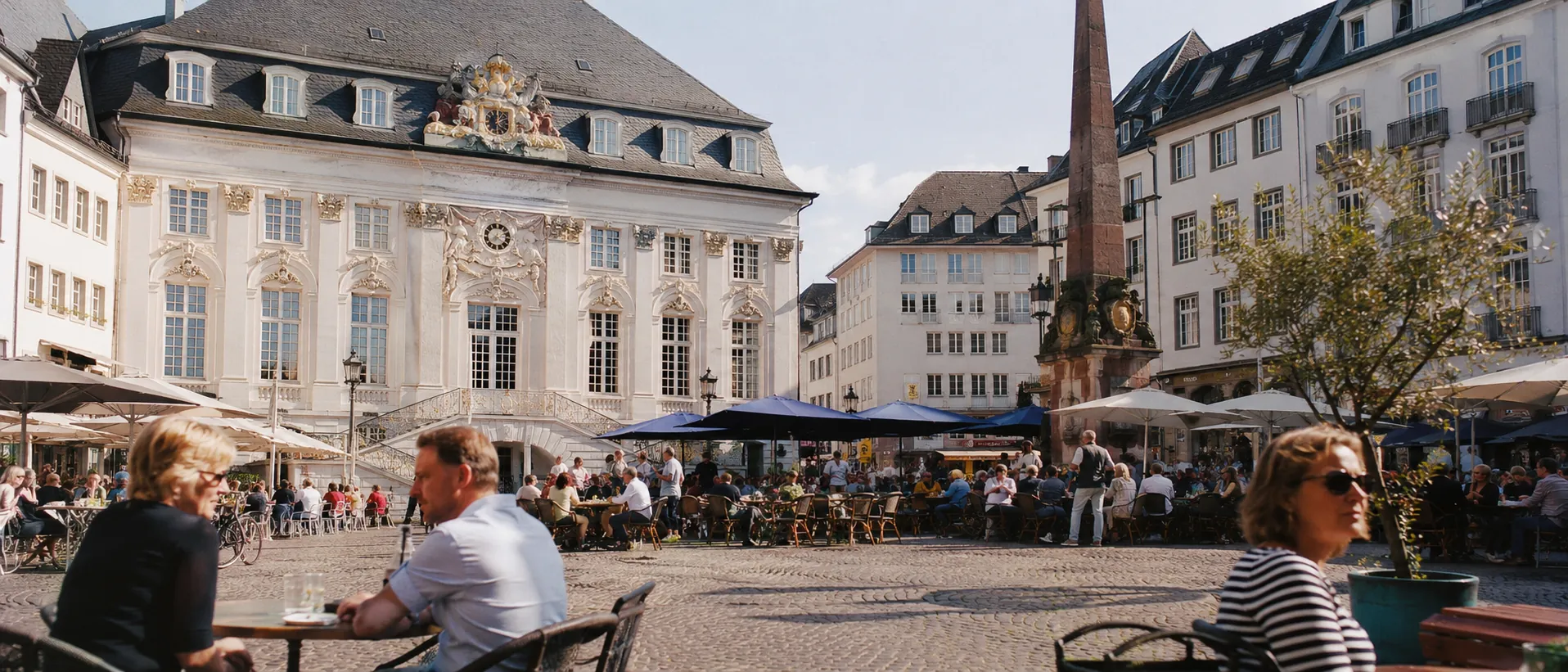 Bonner Marktplatz mit Rokoko-Rathaus, Straßencafés und lebendiger Innenstadt