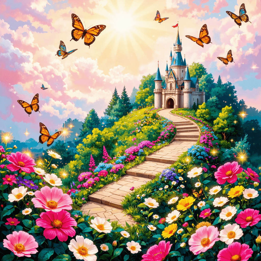 product photography of a colorful fantasy landscape illustration