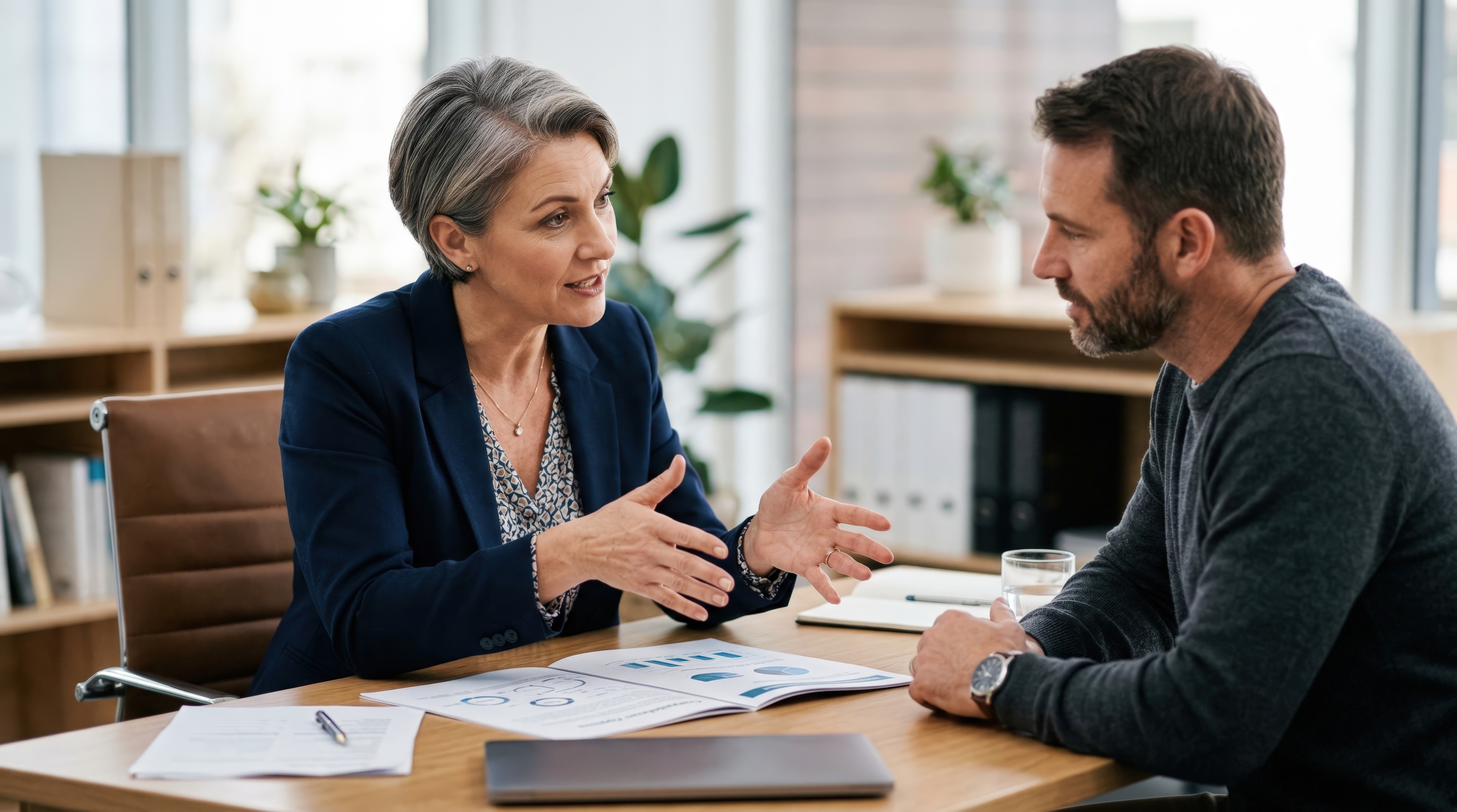 Private lender explaining loan options to borrower comparing private lending with bank finance