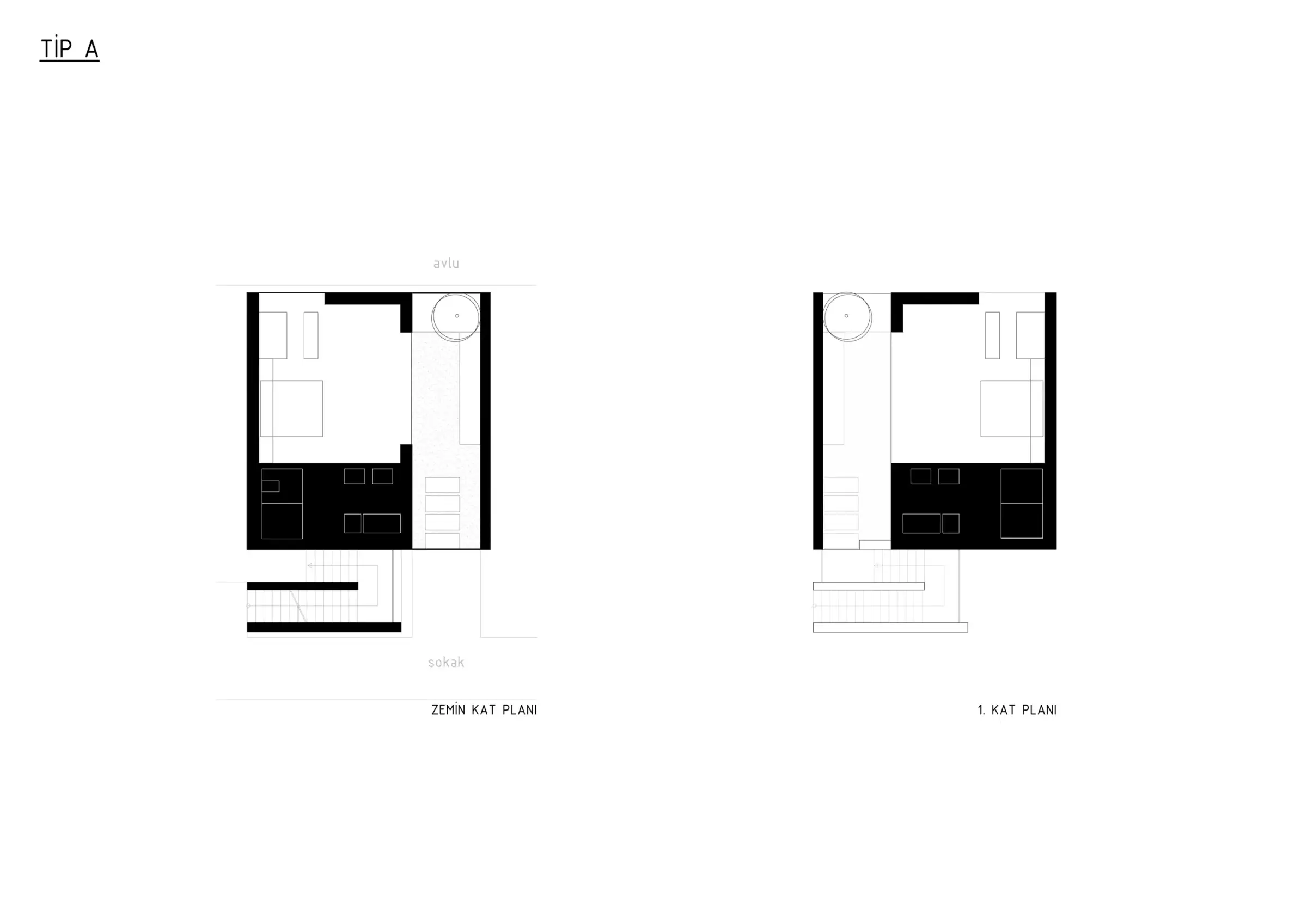 Ground and first floor plans of house type A