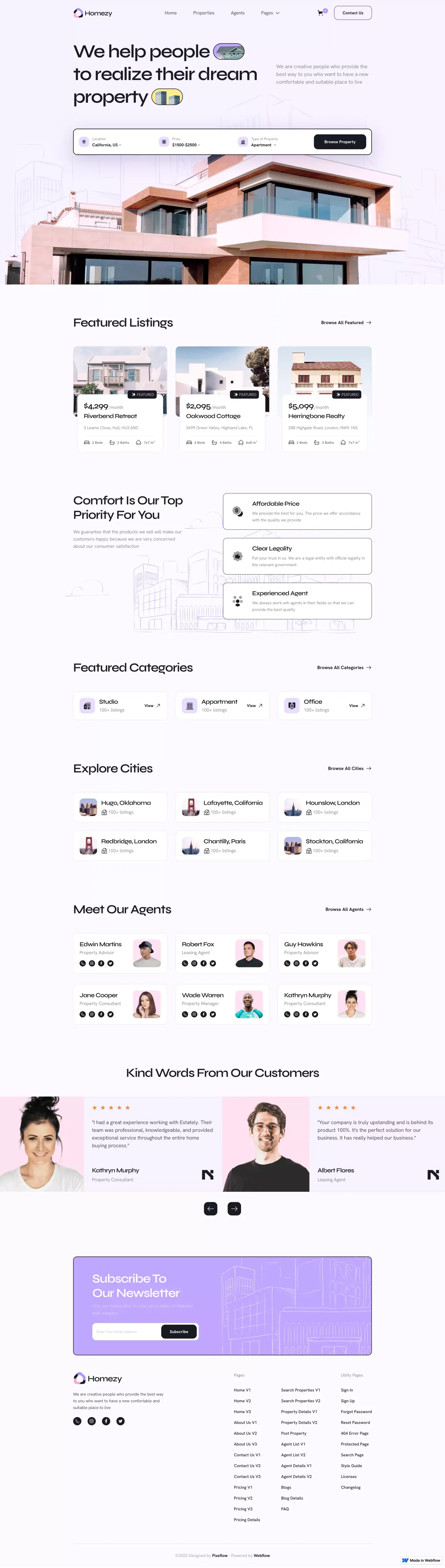 Homezy Plus - Webflow HTML Website Templ ecommerce page screenshot showcasing Furniture & Interiors and Real Estate design