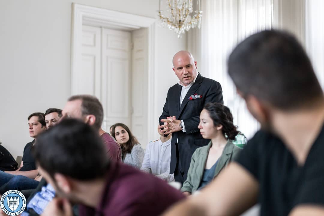 Dr. Florian Koschat, the CEO of Pallas Capital Advisory AG talks to LBS students