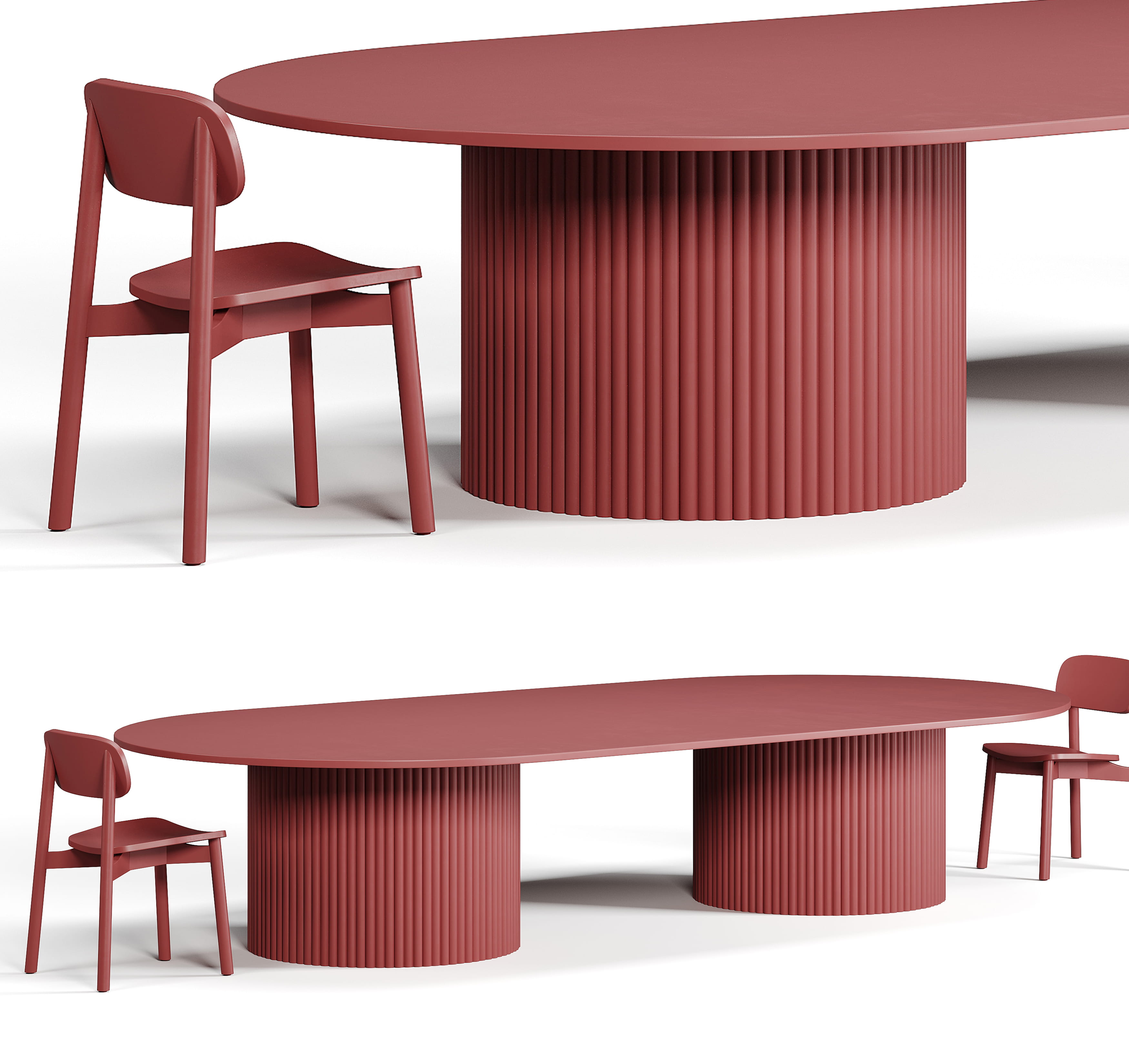 Large twin base table with modern seating arrangement