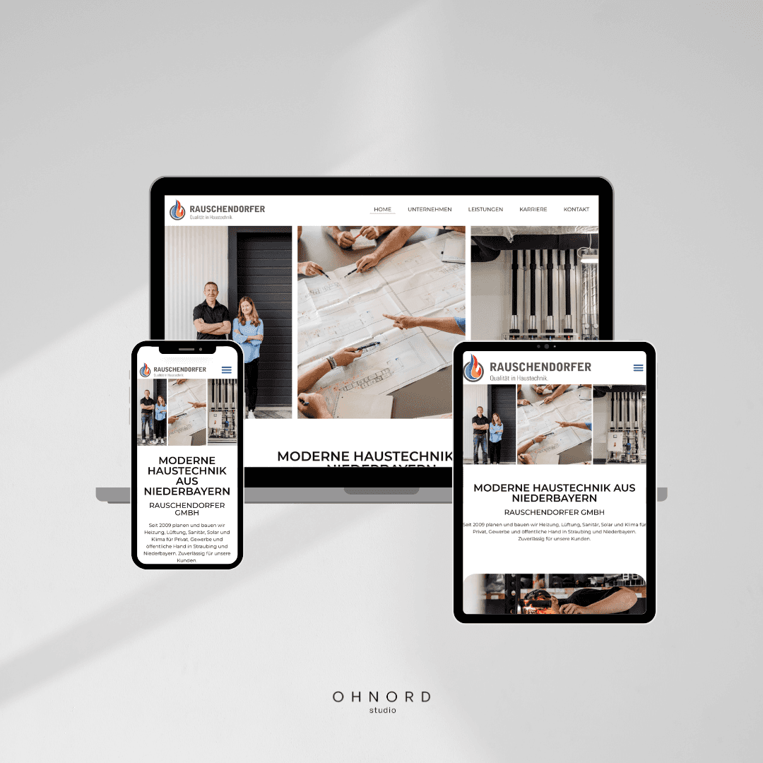 Mockup der Website Rauschendorfer Heizungstechnik Betrieb, erstellt von ohnord website studio straubing