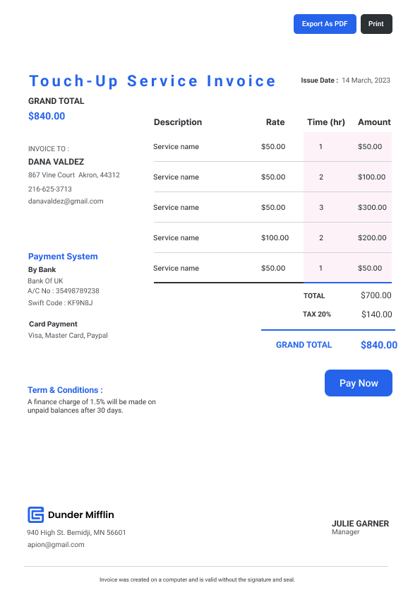 Decorative Painting Invoice