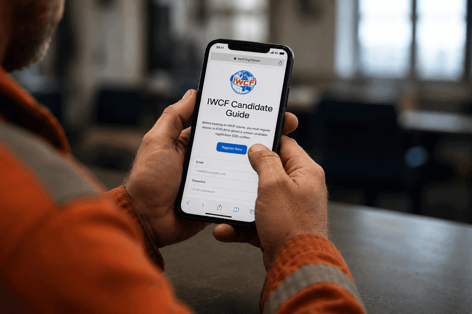 IWCF Candidate registration on a mobile screen