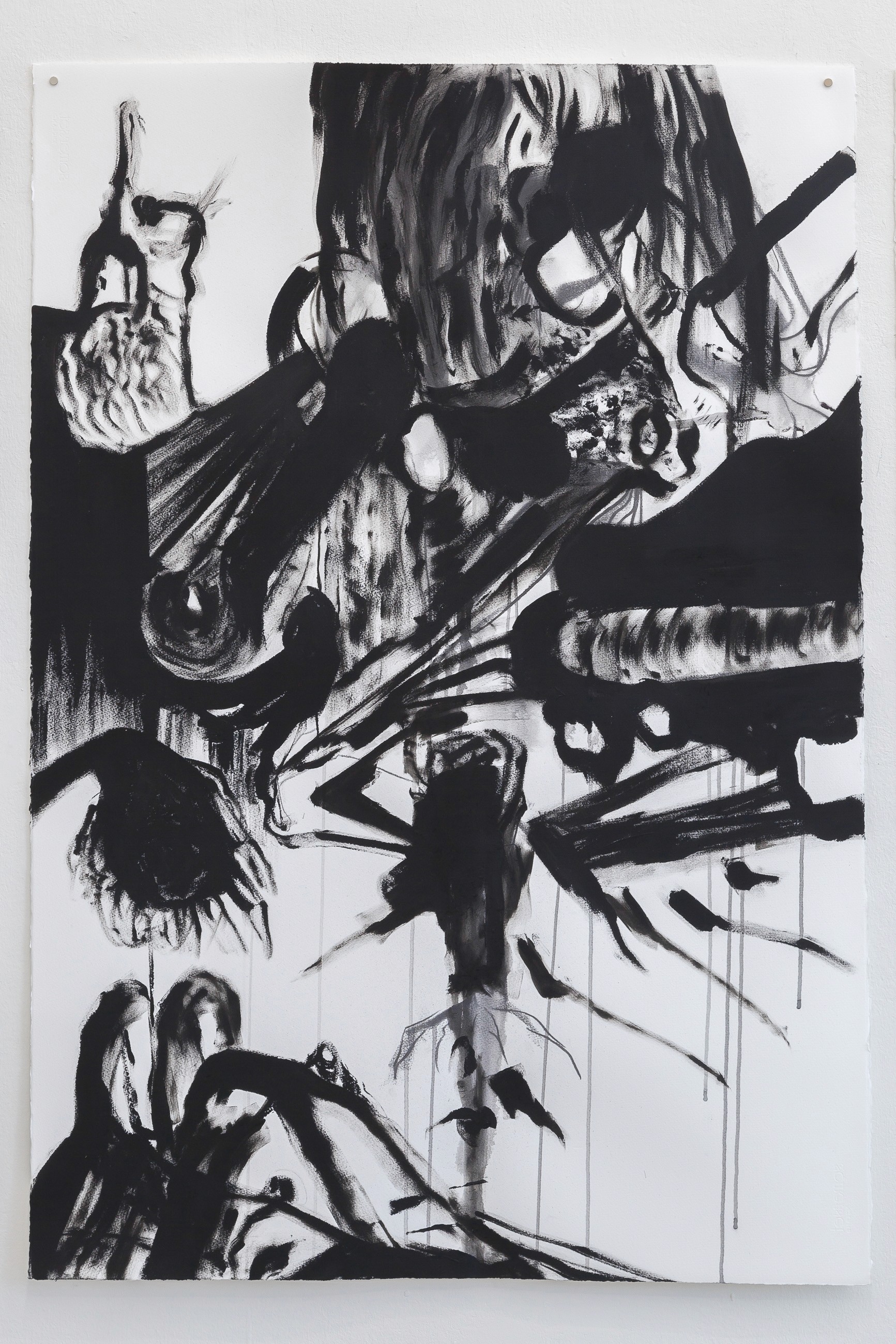 Başkasının acısına rağmen (Despite someone else's pain), 2022. Acrylic and graphite on paper, 44 x 30 inches (112 x 76 cm).