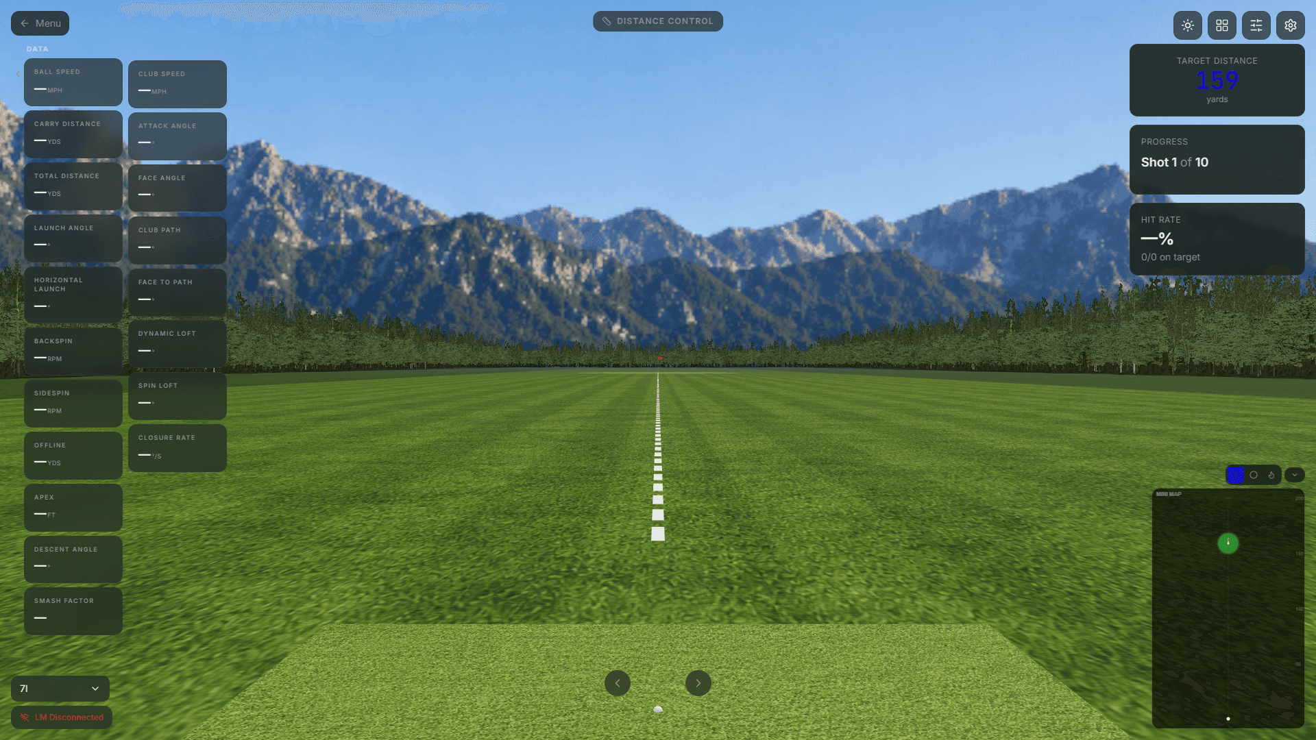 golf distance control practice mode with randomized targets for precision training in ShotForge