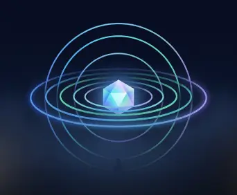 Glowing geometric crystal with orbital rings