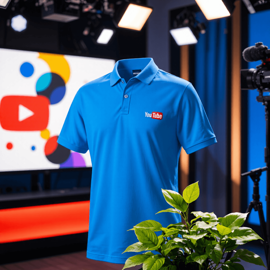 product photography of a polo shirt with a colorful graphic design