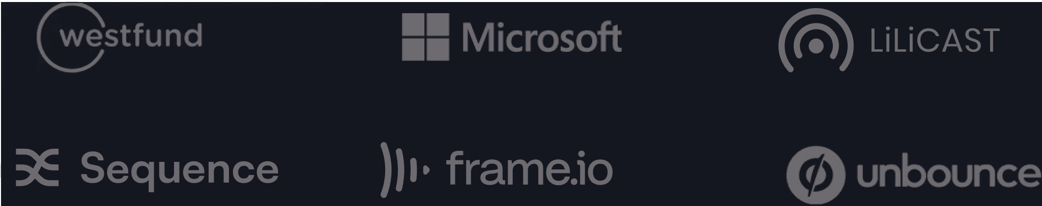 Logos: Westfund, Microsoft, Macquarie University, LiveChat, Frame.io, Immutable